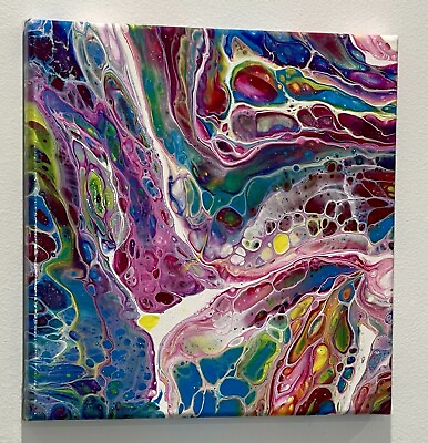 #ad Original Art Canvas Painting Acrylic Pour Modern Abstract Signed #040519 $21.25