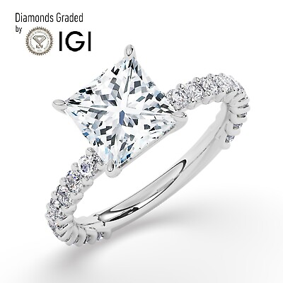 #ad IGI 3.00 CTSolitaire Lab Grown Princess Diamond Engagement Ring18K White Gold $2867.10