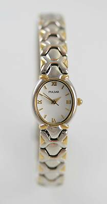 #ad Pulsar Watch Womens Stainless Silver Gold Water Resistant Battery White Quartz 2