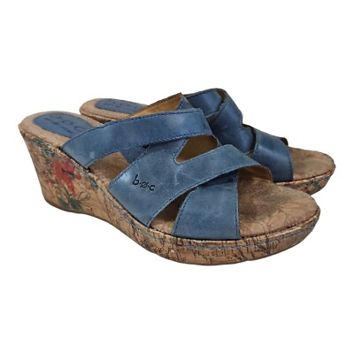 #ad BOC Born Concept Leather Slide Wedge Sandals Blue Floral Size 7