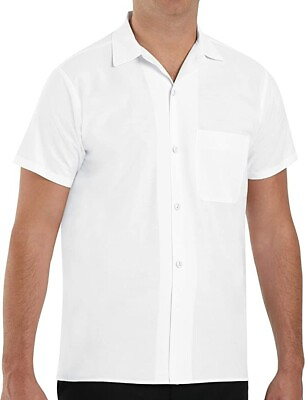#ad Men#x27;s NEW Button Down Short Sleeve Pocket Casual White Shirt 3XL