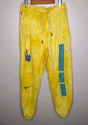 #ad Nike Mens Peace Love Basketball Sweatpants Small Yellow Tie Dye Fleece CU3623 A6