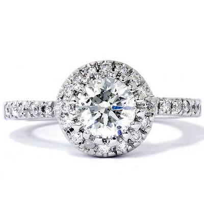 #ad 0.80 Ct SI1 Round Cut Diamond Halo Engagement Ring 14k White Gold Enhanced
