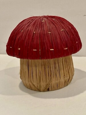 #ad Decorative Mushroom Figurine String Holder Rattan Covered Cardboard Unique