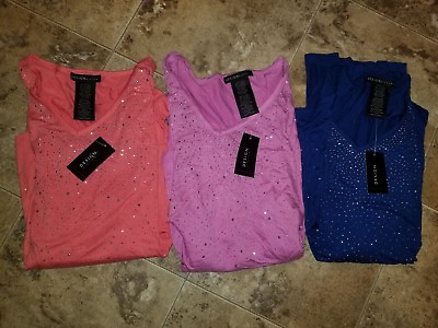 #ad Nwt Womens Design History V neck Top Shirt 3 4 Sleeve Coral Navy Pink M 2XL XL $14.36