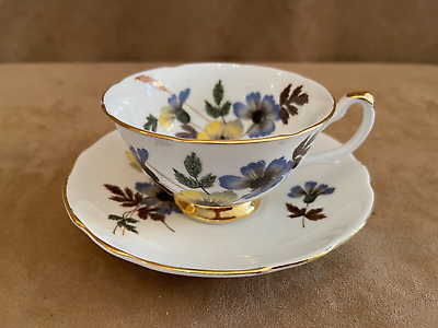 #ad Royal Imperial England Tea cup amp; Saucer porcelain red and blue flowers vintage $28.50
