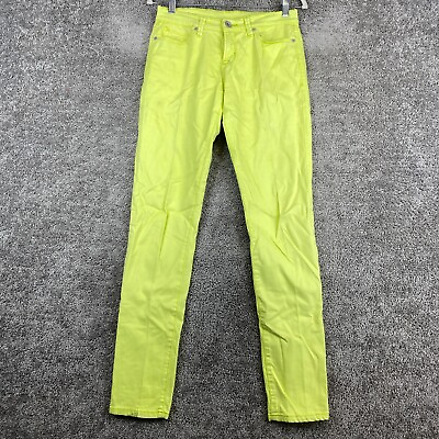 #ad JCP Skinny Denim Jeans Women#x27;s Size 27 4 Neon Yellow Green Low Rise 5 Pocket