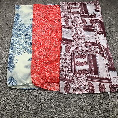 #ad Lot of 3 Charlotte Russe Womens Scarves Red Blue Maroon Long Paisley Print EUC
