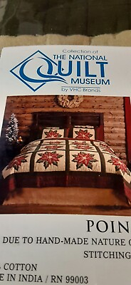 #ad National Quilt Museum Collection Poinsettia Block Queen Holiday Set New in Pckg. $69.00
