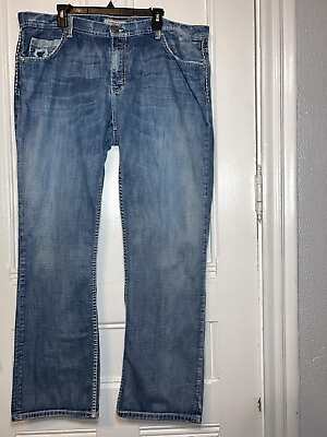#ad BKE Tyler Straight Men Mid Wash Distressed Denim Blue Jeans 42R
