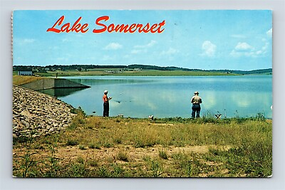 #ad Postcard PA Somerset Pennsylvania Lake Somerset Fishing L28