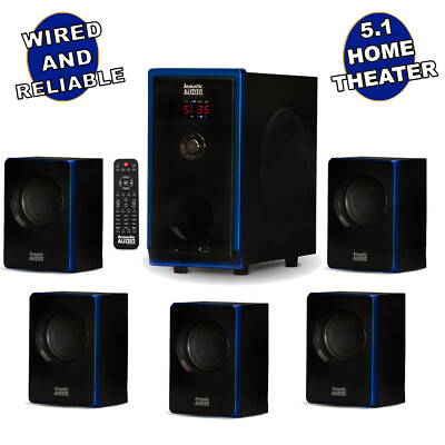 #ad Acoustic Audio 5.1 Bluetooth 6 Speaker System Home Theater Surround Sound NEW
