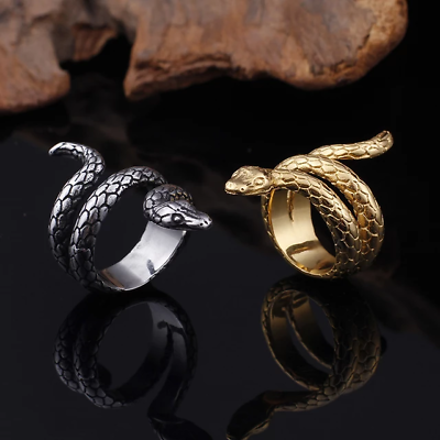 #ad Stainless Steel Snake Rings Gold Plated Sizes 7 12 Unisex Fashion Jewelry Men