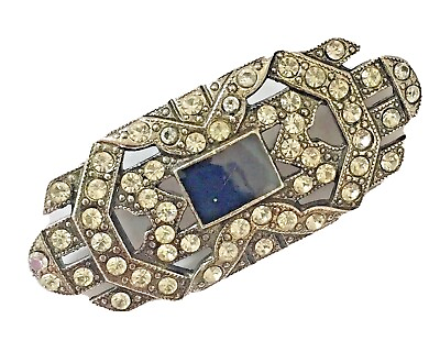 #ad Zz Brooch Antique Edwardian Art Deco Style Silver Tone Black Onyx brooch gyuhji