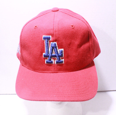 #ad Vintage Drew Pearson LA Dodgers Hook And Loop Adjustable Hat Red Strapback