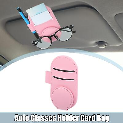 #ad 1pcs Auto Glasses Holder Sun Visor Clip Faux Leather Cards Bag Eyeglass Pink