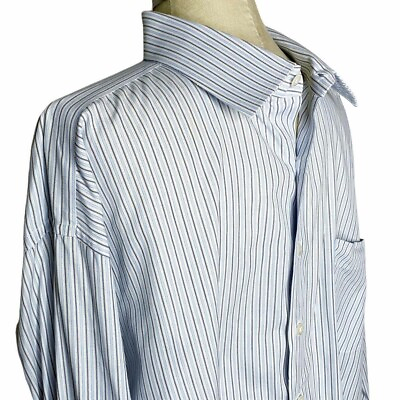 #ad Hickey Freeman Mens Size Neck 17.5 34 Blue White Striped Button Front