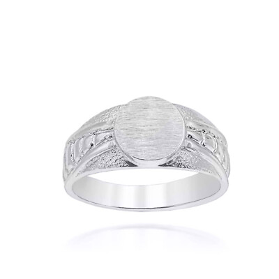 #ad Silver Dainty Textured Signet Ring