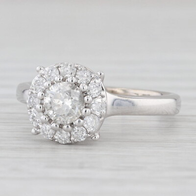 #ad 0.95ctw Round Diamond Halo Engagement Ring 14k White Gold Size 7.75