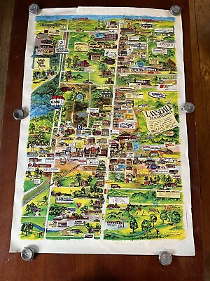 #ad Vtg 1985 Map Lansdale PA Original Illustrated Cartoon Map of Businesses Poster