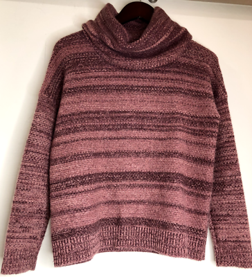 #ad Garnet Hill Size XS 100% Cashmere Cowl Pullover Sweater Stripe Rose Maroon