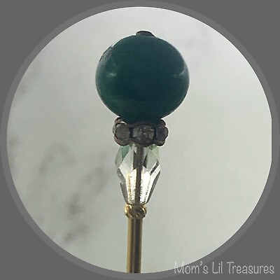 #ad Green Glass Rhinestone Clear Crystal 6” Pin • Hatpin Stick Pin