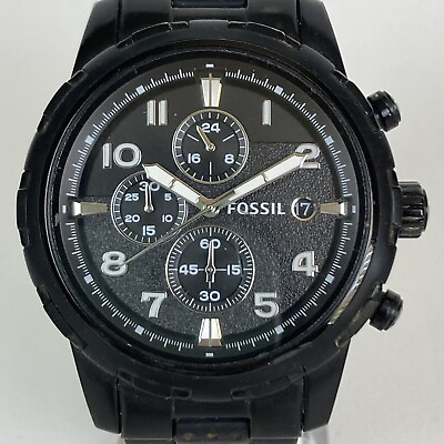 #ad Fossil Dean Chronograph Watch Men Black Date WR 50M New Battery 8quot; 45mm