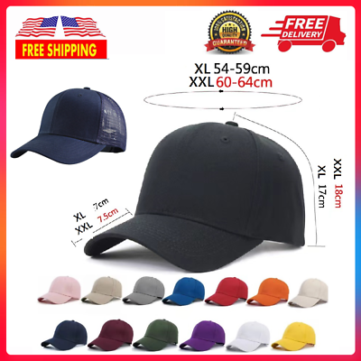 #ad XXL 62 65cm Oversize Big Baseball Cap Structured Twill Plain Hat for Large Head