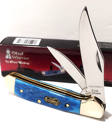 #ad Copperhead Blue Jigged Bone 2 Blade Locking Slipjoint Folding Pocket Knife