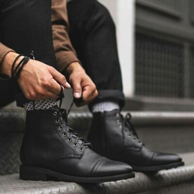 #ad Black Men Handmade Leather Ankle Boots Men Winter Leather Boots Ankle Boots