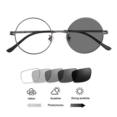 #ad 48mm Retro Round Photochromic Grey Reading Glasses Transition Sunglasses Reader