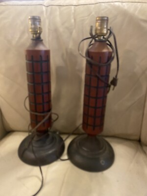 #ad Pair Vintage Mid Century 1960s 1970s GRUVWOOD Table Lamps All Original