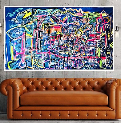 #ad ABSTRACT CANVAS ART Original Acrylic Painting Bright Modern ARTWORK HUGE 86x52 $750.00