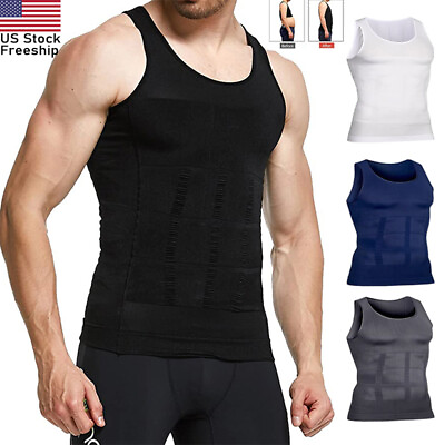 #ad Mens Slimming Body Shaper Belly Chest Compression Vest Girdle T Shirt Tank Top $10.82