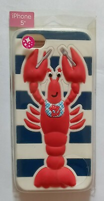 #ad Case for iPhone 5 Flexible Soft Touch Red Lobster dig in white blue stripes.
