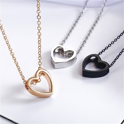 #ad Fashion Women Heart Pendant Charm Necklace Stainless Steel Chain Jewelry