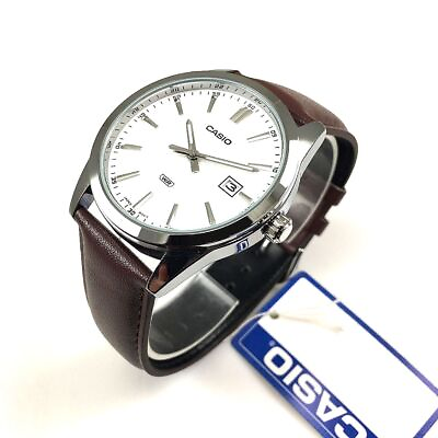 #ad Men#x27;s Casio Classic Collection MTP VD03L White Dial Leather Watch MTPVD03L 5A