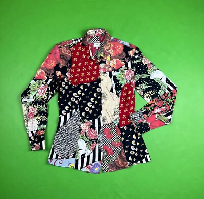 #ad Moschino Vintage 90s Floral Pattern Rayon Shirt Womens size M L
