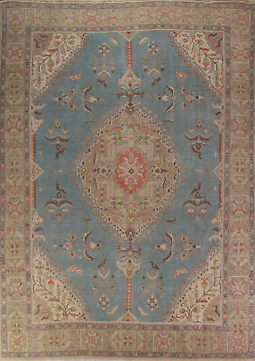 #ad Traditional Handmade Wool Vintage Over Dyed Blue Medallion Tebriz Area Rug 9x12
