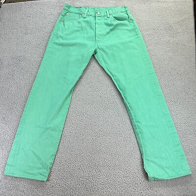 #ad Levi#x27;s 501 Mens Green Denim Flat Front Straight Leg Button Fly Jeans Size 36x34