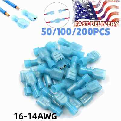 #ad 50 100PCS Insulated Female Male Spade Crimp Terminal Wire Connector Blue16 14AWG