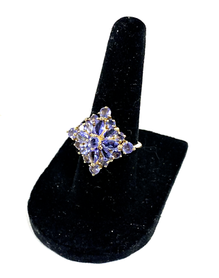#ad 14K Yellow Gold Violet Iolite Cluster Gemstone Ring Size 6.25 *** SEE VIDEO***