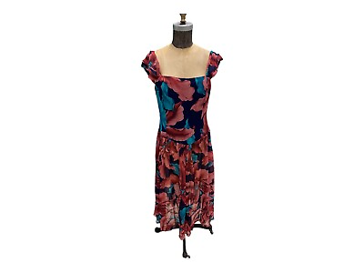#ad Vintage Floral Pattern Light Summer Sleveless Dress Med