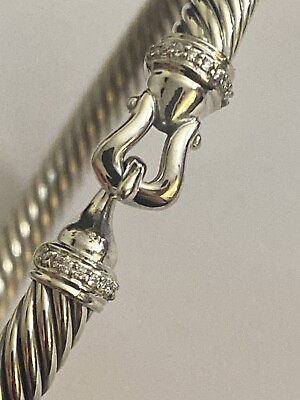 #ad David Yurman 5mm Cable Buckle Diamond Bracelet Size Medium