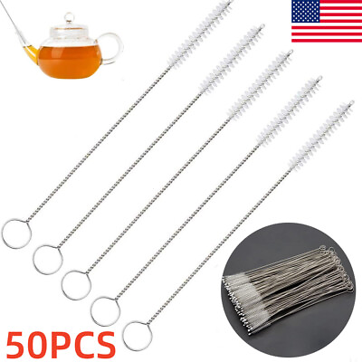 #ad 10 50xNylon Straw Cleaners Cleaning Brush Drinking Pipe Cleaners Stainless Steel