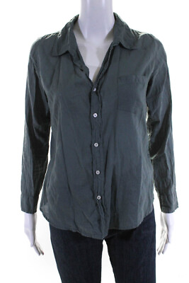#ad Sundry Women#x27;s Collar Long Sleeves Button Down Shirt Green Size 1