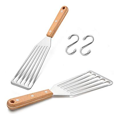 #ad Fish Spatula Turner Set of 2 Leonyo Stainless Steel Slotted Wooden Handle