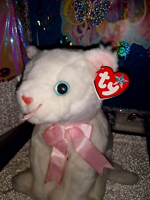 #ad ❤️Ty Beanie Buddy quot;Flipquot; White {Cat} w Blue Eyes amp; w Pink Bow #x27;1999 12quot; Plush