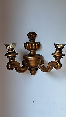 #ad Vintage Carved Gilted Wood Two Arm Wall Light Italian