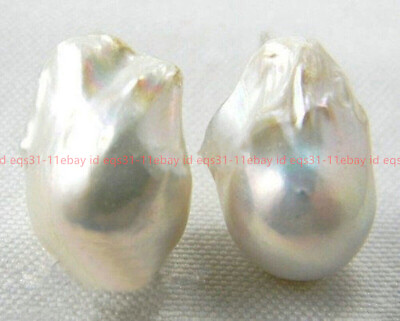 #ad Huge 14x20mm White Natural Freshwater Keshi Reborn Baroque Pearl Earrings
